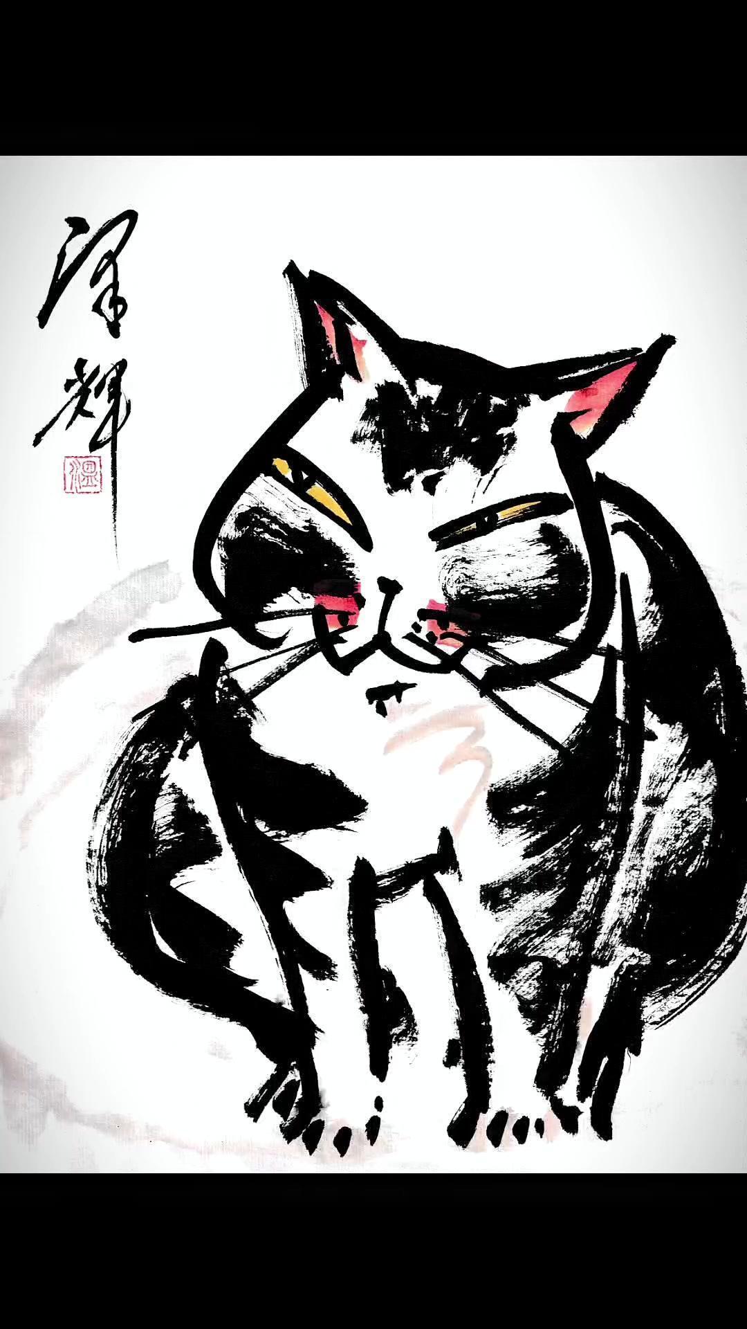 🎨水墨画里的猫咪品种你能认出几个？🖼️看了这幅水墨猫咪画，竟能从线条里辨认出