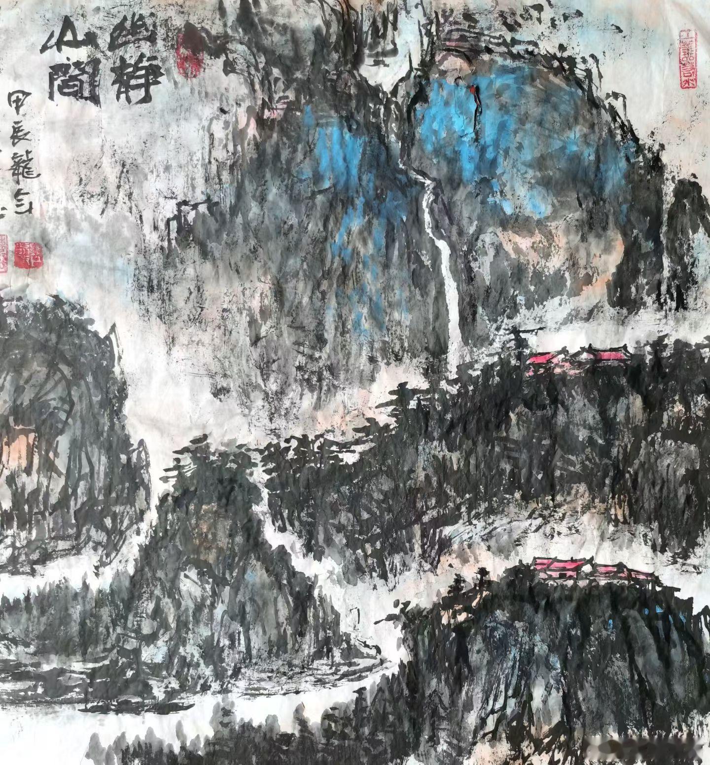 推文 《幽静山间图》涧水无声绕石流，山深云静鸟声悠。松风不入红尘梦，一谷清光自晚