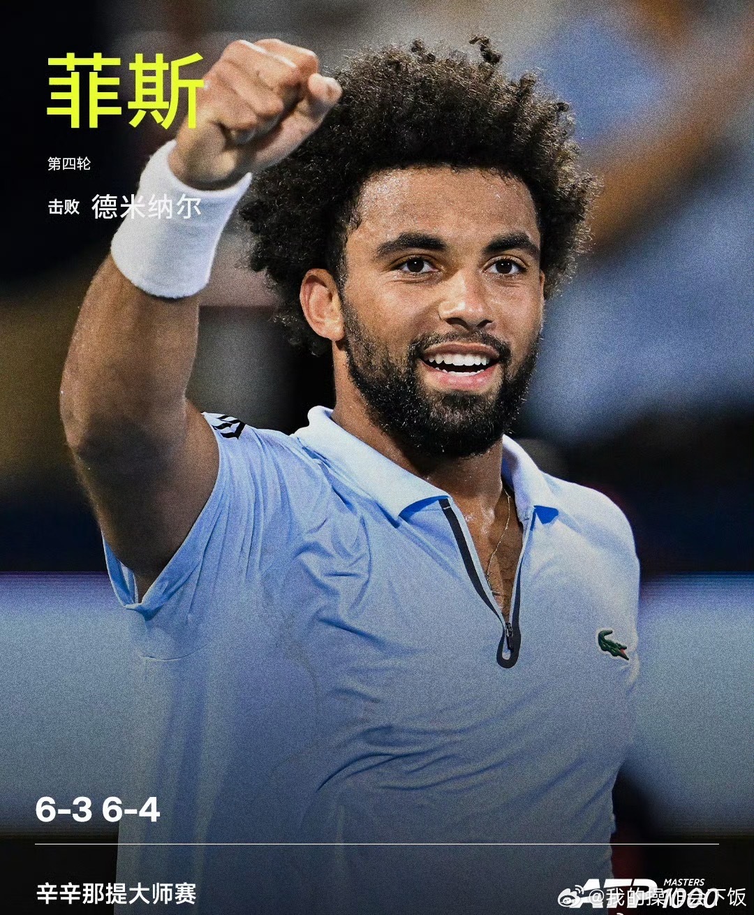 菲斯晋级男单8强、ATP1000 辛辛那提大师赛男单第四轮，菲斯直落两盘，以6-