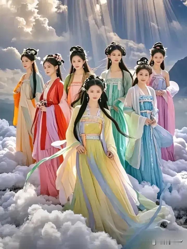 七位仙女下凡尘
袅袅婷婷驾祥云
私降人间为何故
～～～～～～～
有文采有想象力的