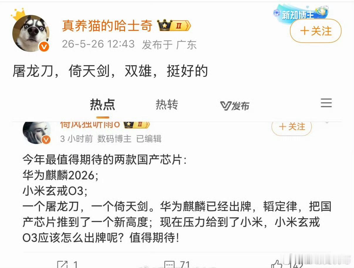 今年最值得期待的两款芯片一个是小米玄戒O3一个是麒麟2026芯片 