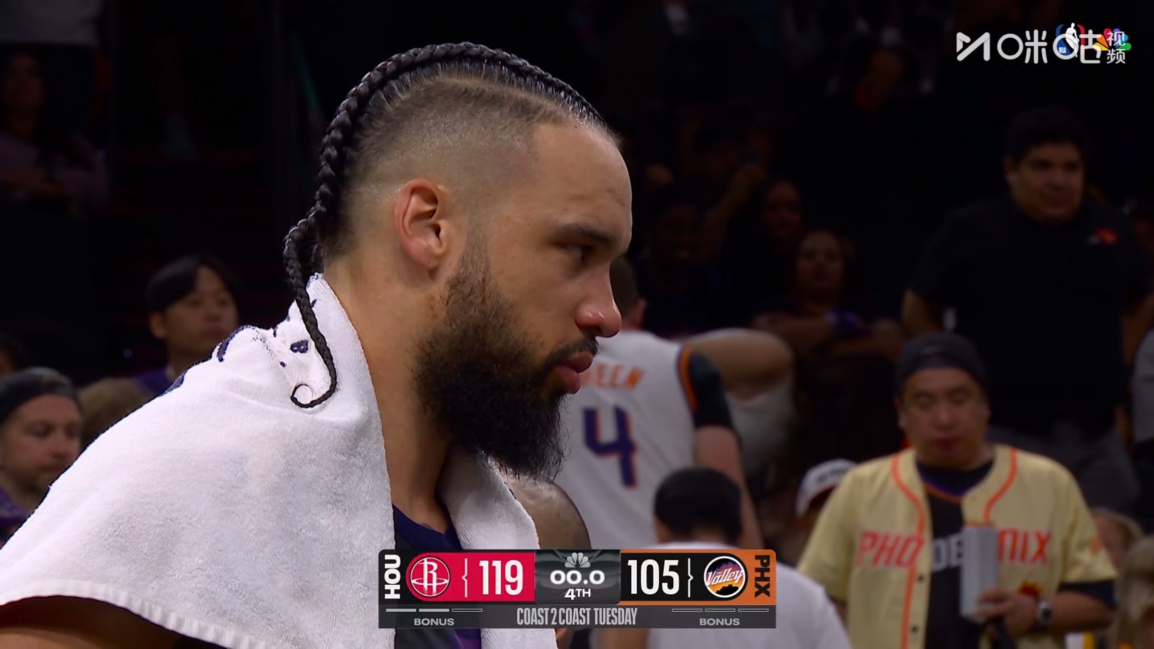 火箭119-105太阳，取得7连胜，由于交手战绩劣势，仍排在湖人之后。 