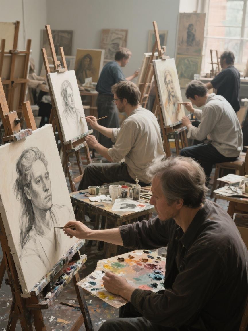 AI妙生图在画室，画笔于画布间勾勒，灵感如泉涌，每一笔皆是对美的探寻与诠释✨