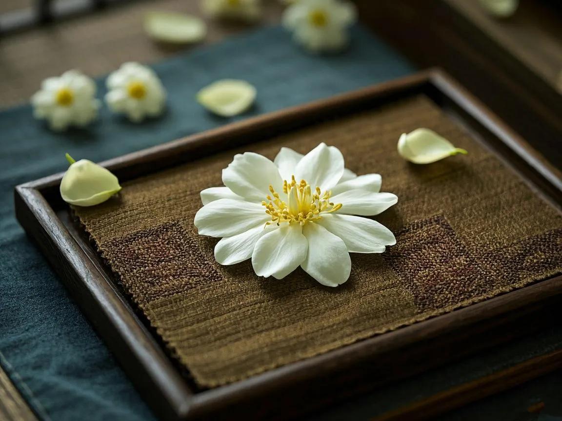 上联：茉莉花瓣点锦章
下联：[火炬][火炬][火炬]