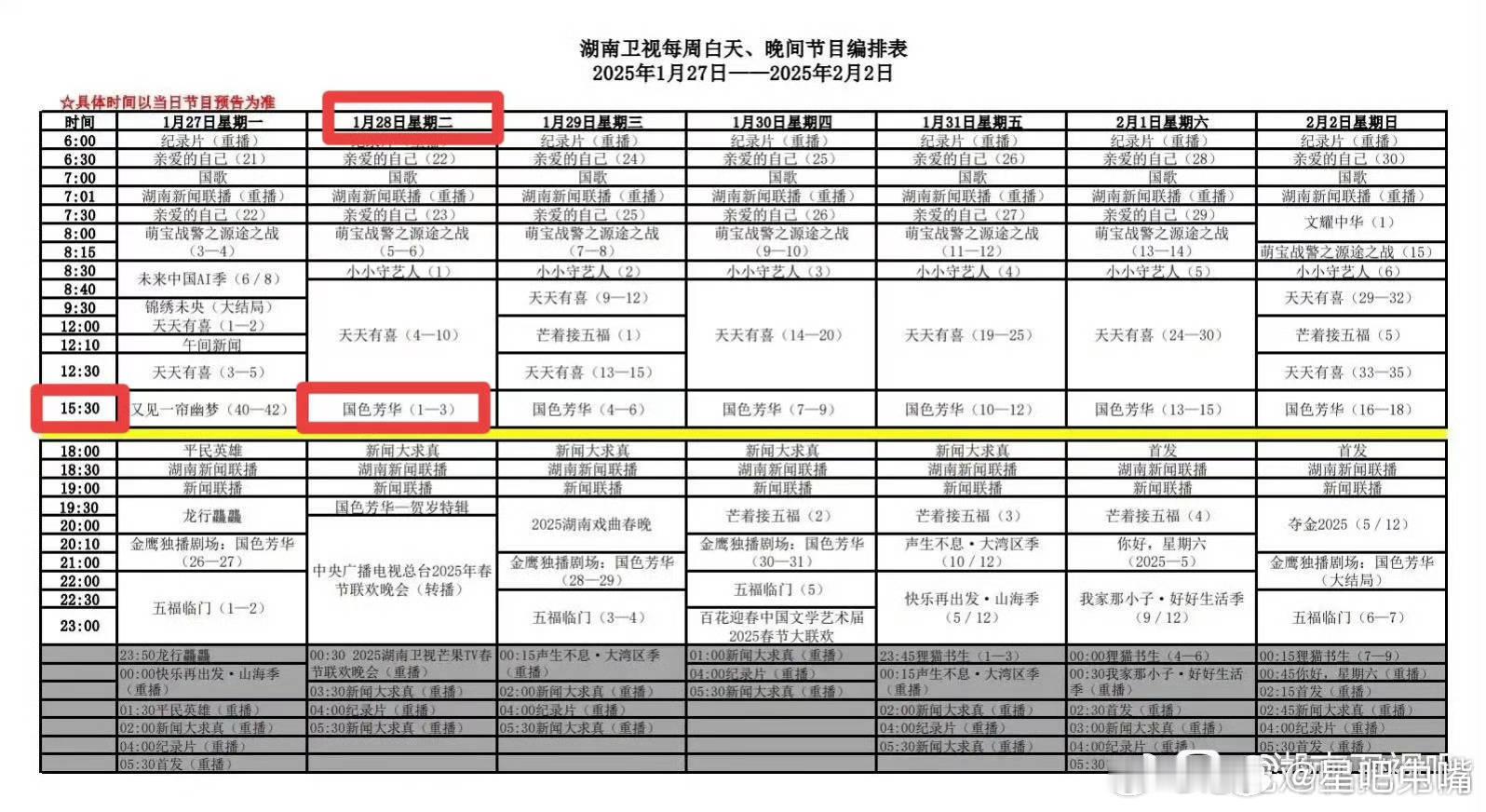 杨紫何惟芳我们芳园再见 湖南卫视本周编排：《国色芳华》周日32集大结局，不拉长，