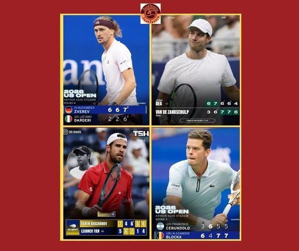 美网今日男单战报
头号种子兹韦列夫 3:0 达尔德里 具体比分：6-2, 6-2