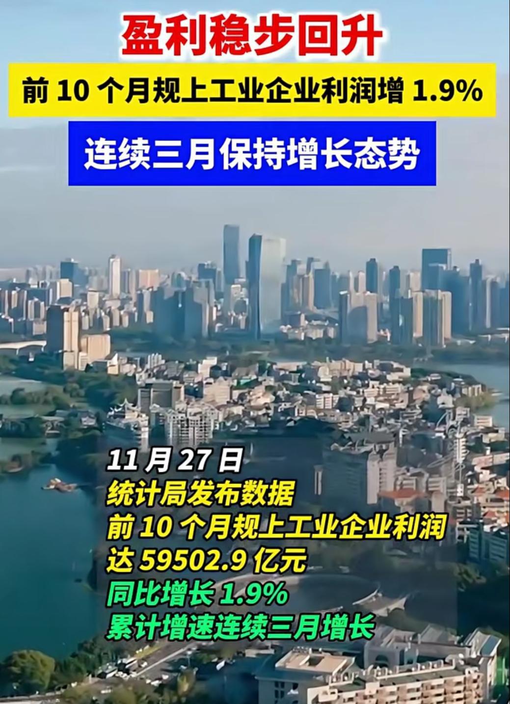 国家统计局数据显示，2025年前10月全国规模以上工业企业利润总额同比增长1.9