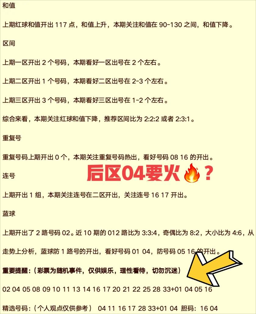 后区04要火？记得之前有个大佬重锤04没有出，这一期双蛋看好后区04，那就直接当