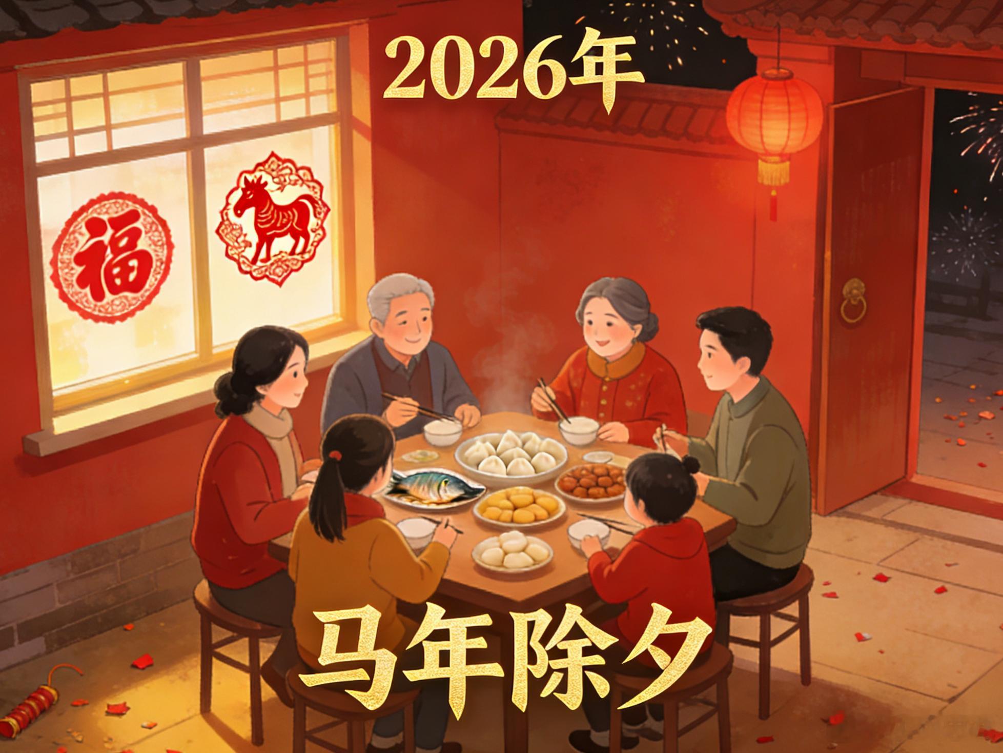 小六论股旧岁千般皆如意，新年万事定称心。除夕守岁共团圆，新的一年，愿你平安喜乐，