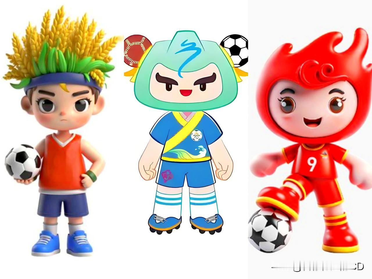 安徽的安安，湖南的超超，山东的子竞～三省城市足球联赛的吉祥物，评评谁最帅!
一起