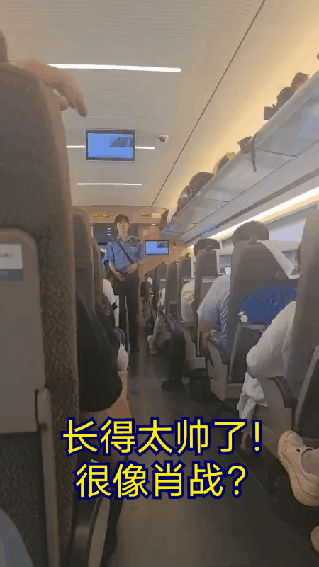 火车上偶遇了一个长得非常帅气的年轻乘警！
他的样子竟然有点像国内的流量明星:肖战