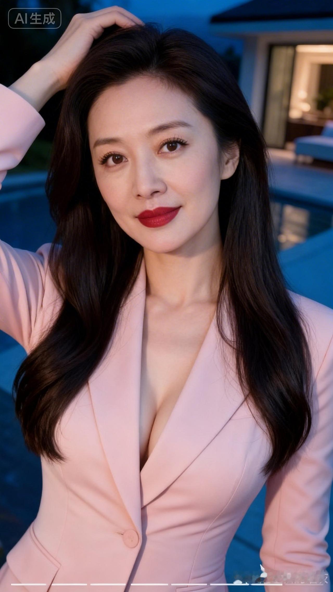 优雅粉裙晚宴，红唇魅惑，尽显女性魅力！