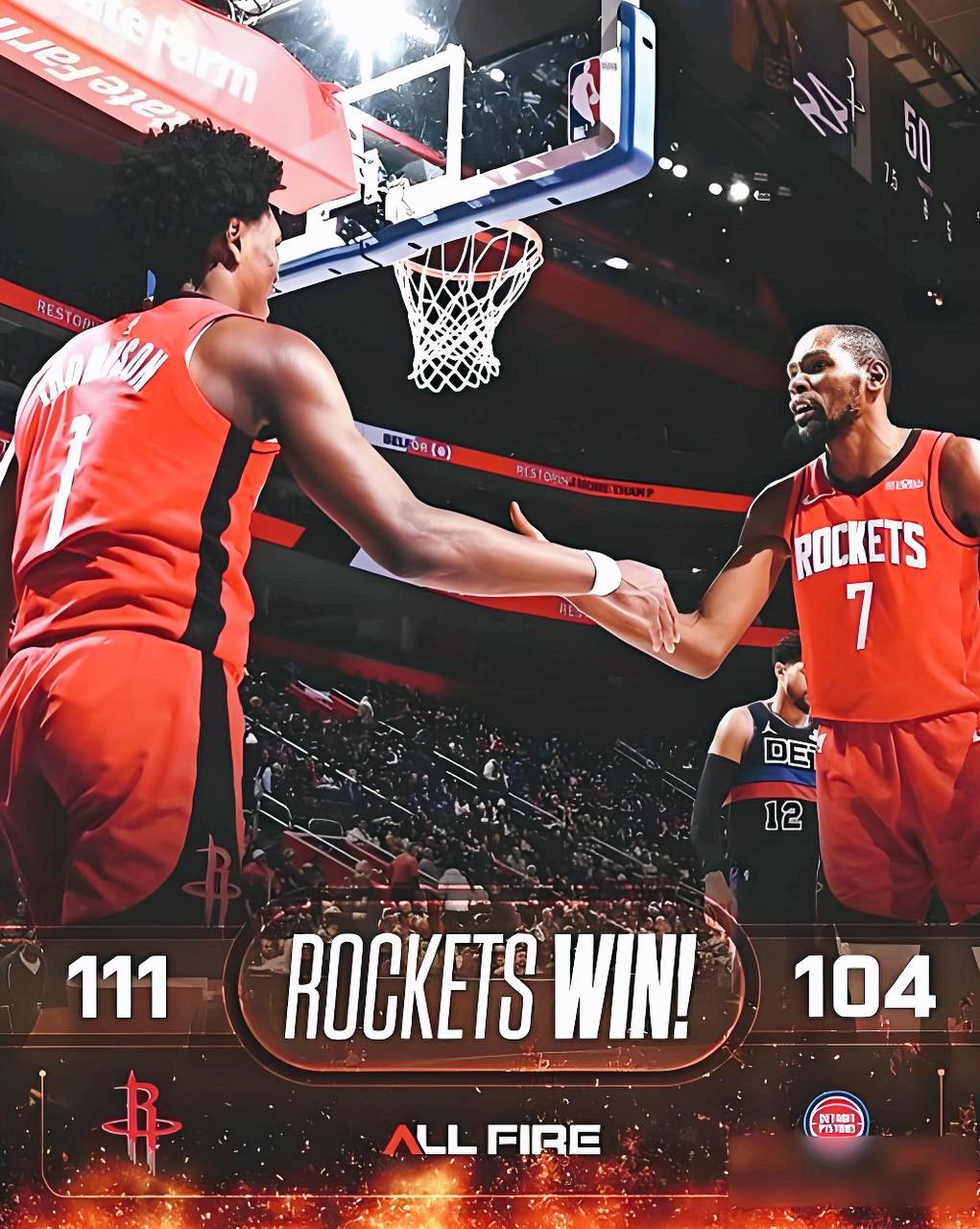 火箭官推真会整活
杜兰特阿门同登海报
赢了球又赢得了人心

今天火箭客场啃下活塞