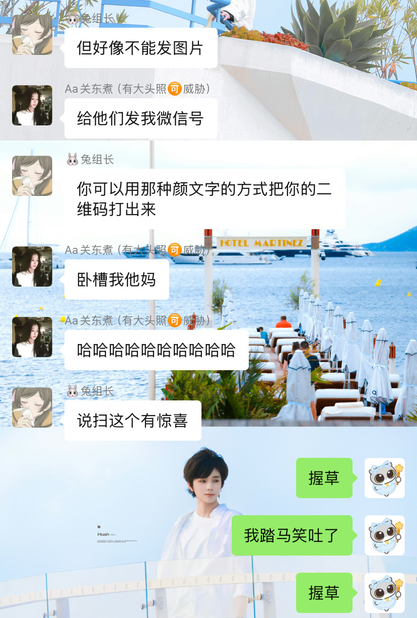 关东煮：我要把我收款码发给他们兔组长：如图（本人笑吐了） 