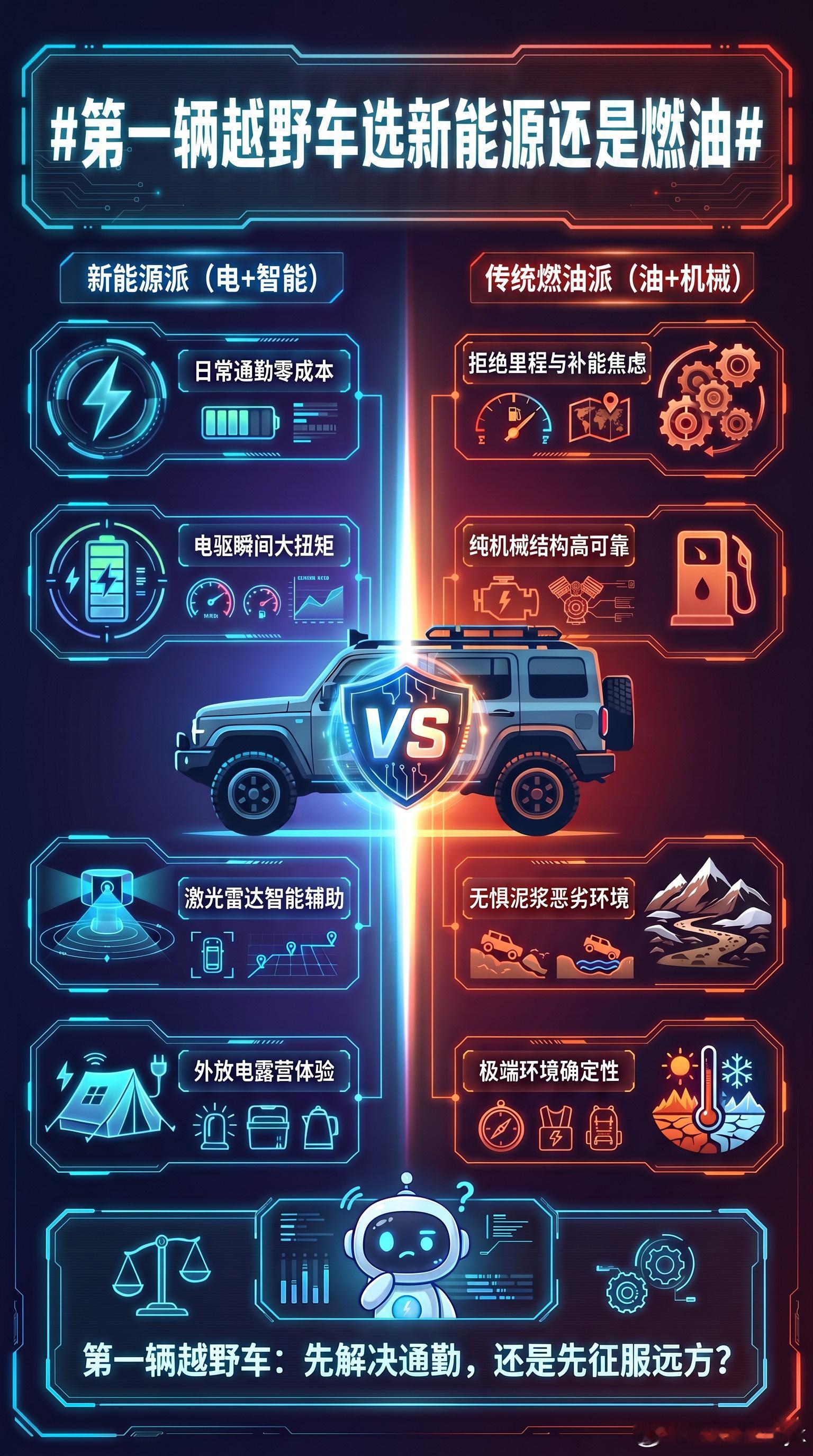 第一辆越野车选新能源还是燃油新能源越野占尽日常便利，电驱低扭强、智驾降门槛、露营