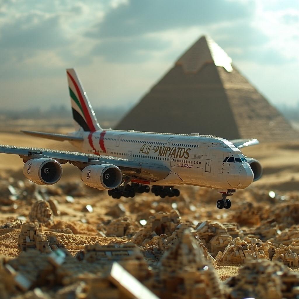 乐高版A380掠过金字塔上空，有一张图不太对，看出来了吗？#乐高 #飞机 #埃及