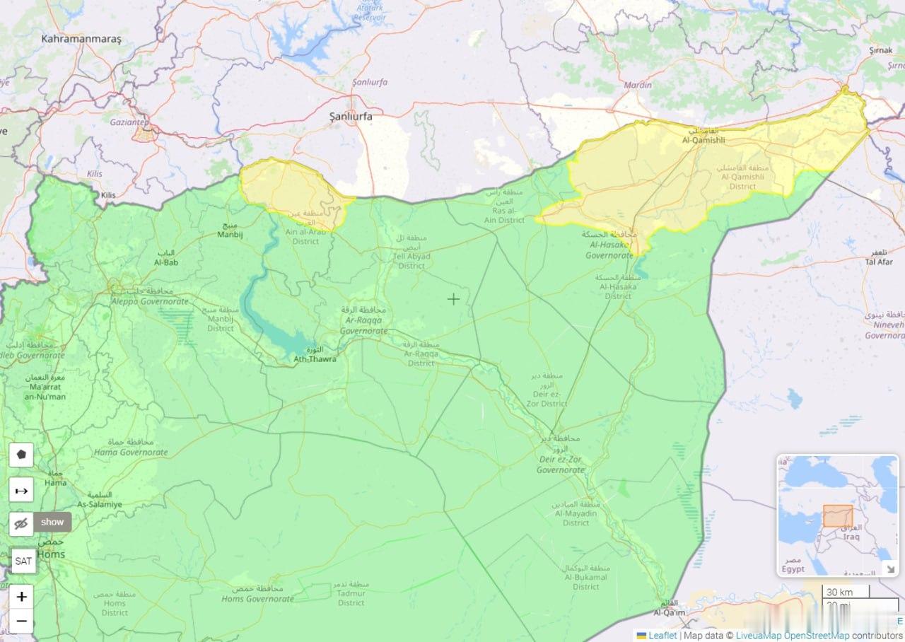 SDF现在控制的区域（图1），与之前控制多年的区域（图2）相比，具有讽刺意味的是