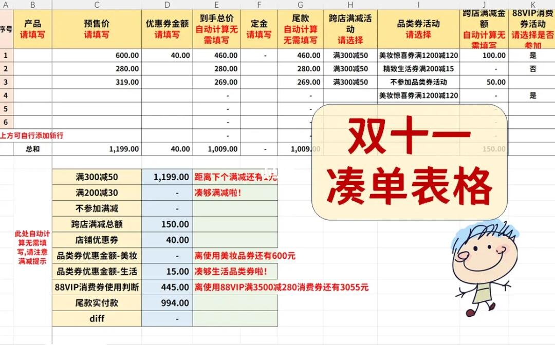 神仙室友成功做出凑单表格🥰