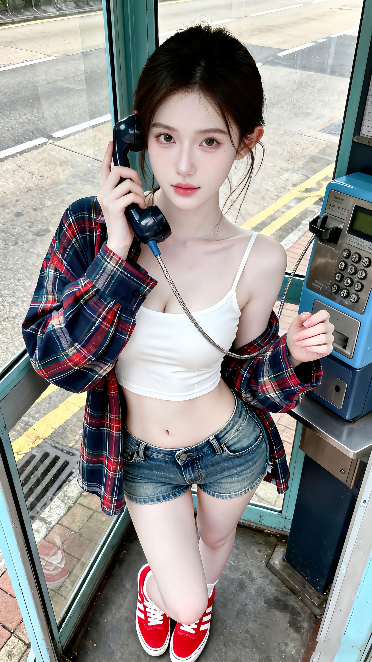 元气少女电话亭，复古穿搭超可爱！📞💖分享美丽瞬间街拍 什么样的女人喜欢拍写真