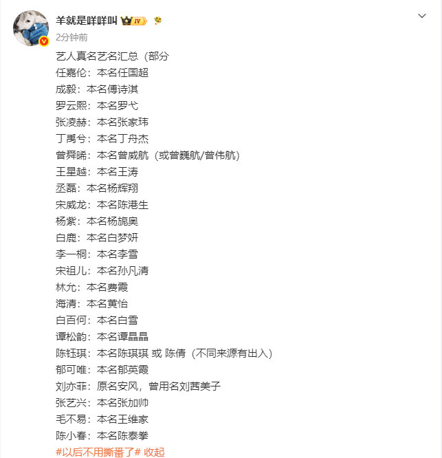 艺人真名艺名汇总表艺人真名艺名部分汇总 艺人真名艺名部分汇总来了 