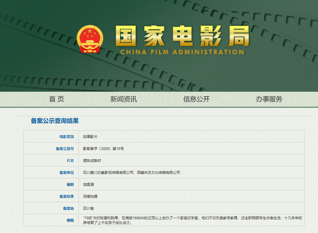 【饶雪漫新片备案立项】据国家电影局关于2025年12月上全国电影剧本（梗概）备案