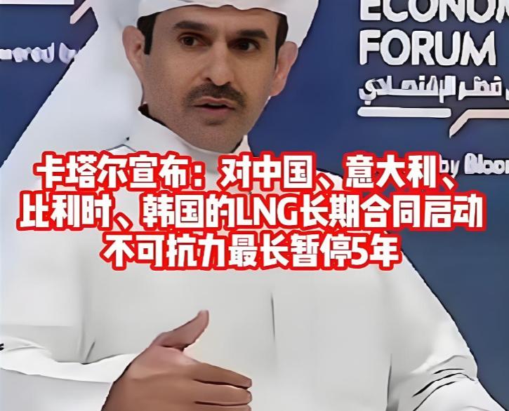 卡塔尔正式宣布暂停跟中国的合作，而且短时间内不会恢复，也就是说现在卡塔尔不给中国
