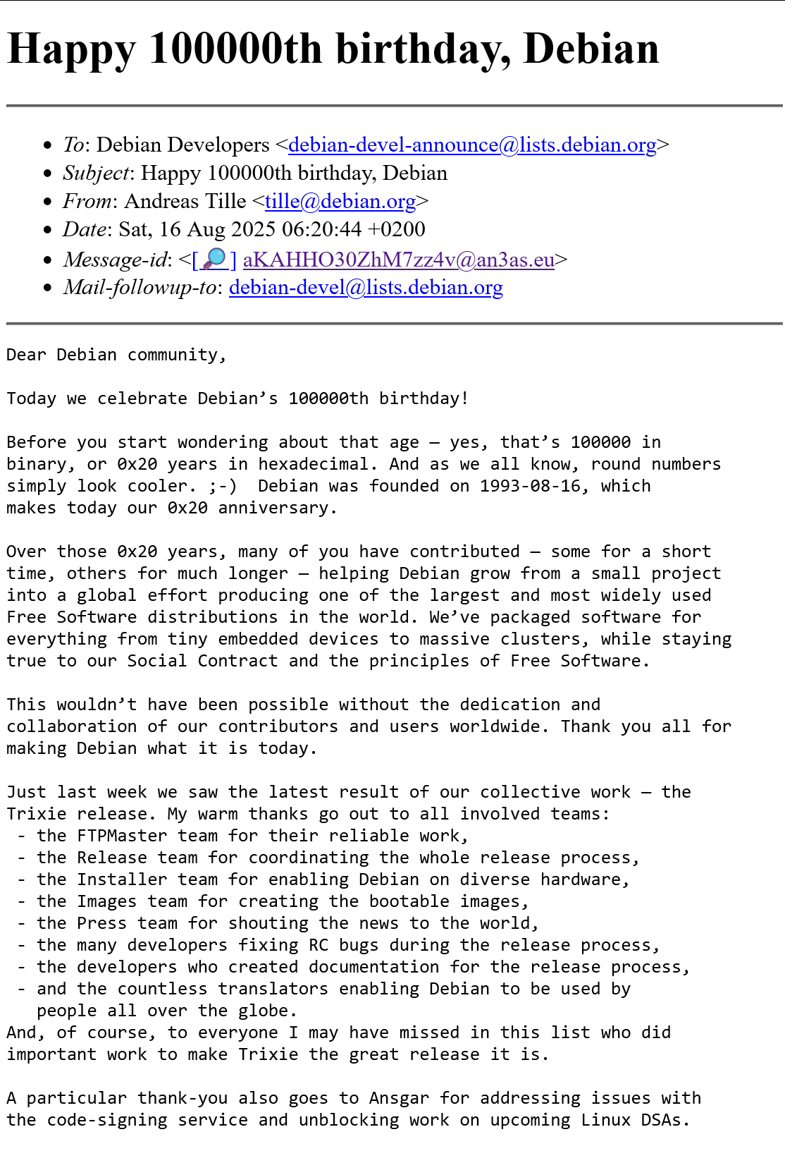 Debian 已经 100000 岁了[开学季] （二进制）具体诞生日期是 19
