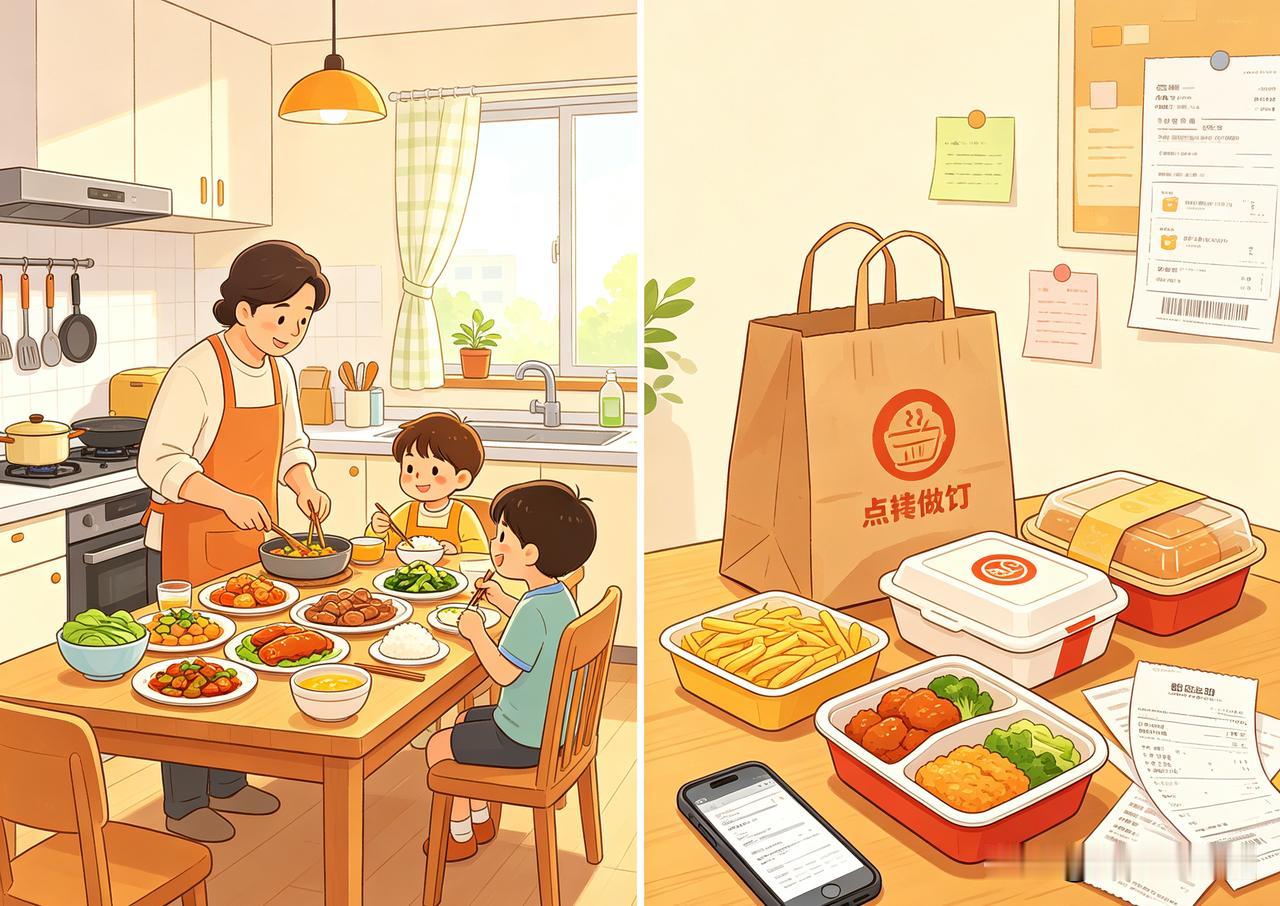 自己做饭vs点外卖，到底哪个更省钱？一算账差距太扎心。同样养活两个孩子，做饭和外