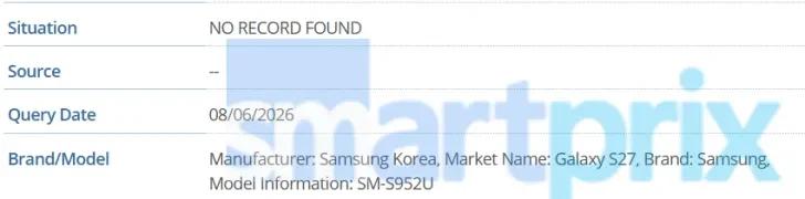 Galaxy S27已在GSMA数据库中被发现（通过SmartPrix）。该设备