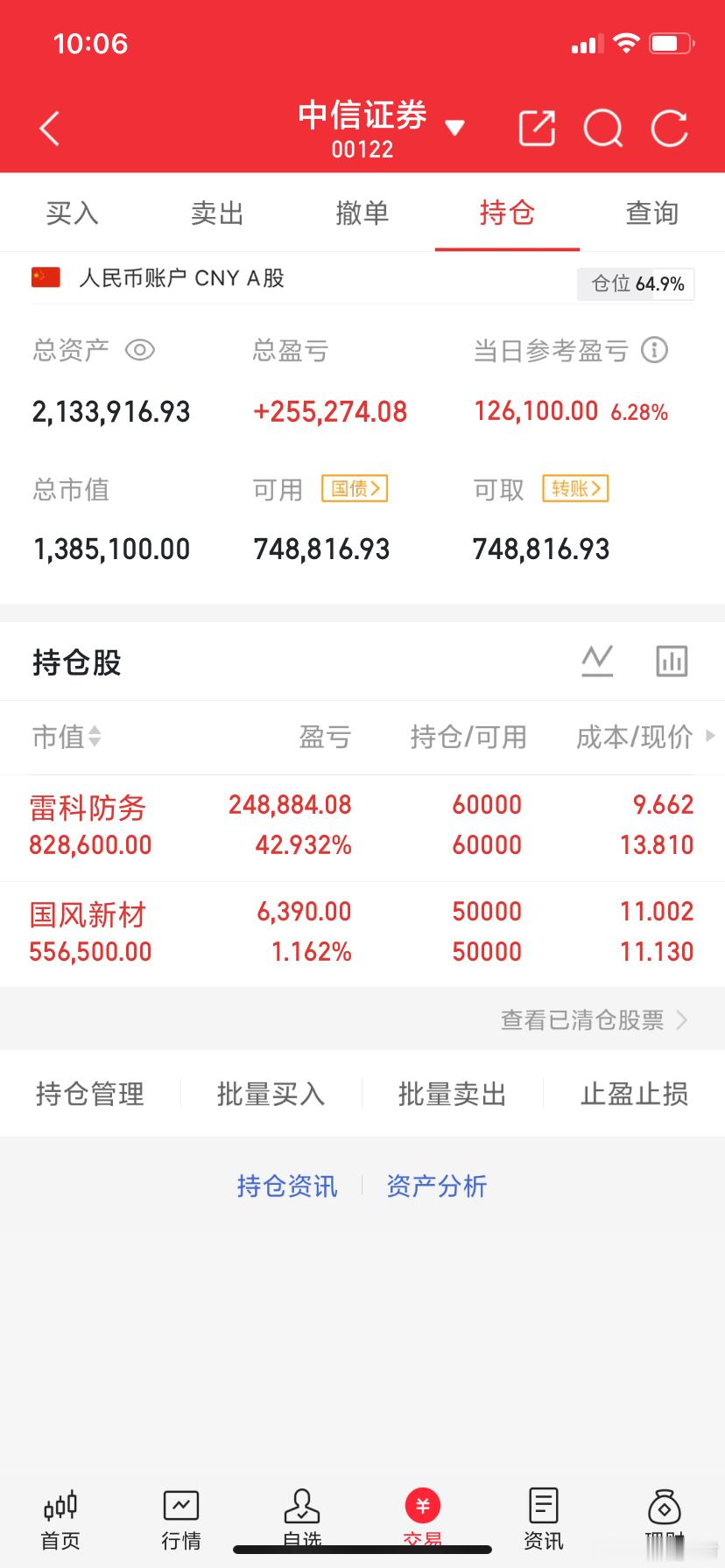 阿城实盘，今天最新操作记录：今日卖出： 今日上车：今日持仓： ：$雷科防务 sz