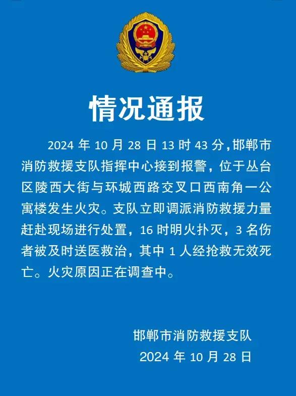 河北邯郸一公寓楼发生火灾，消防通报：3名伤者送医，1人抢救无效死亡