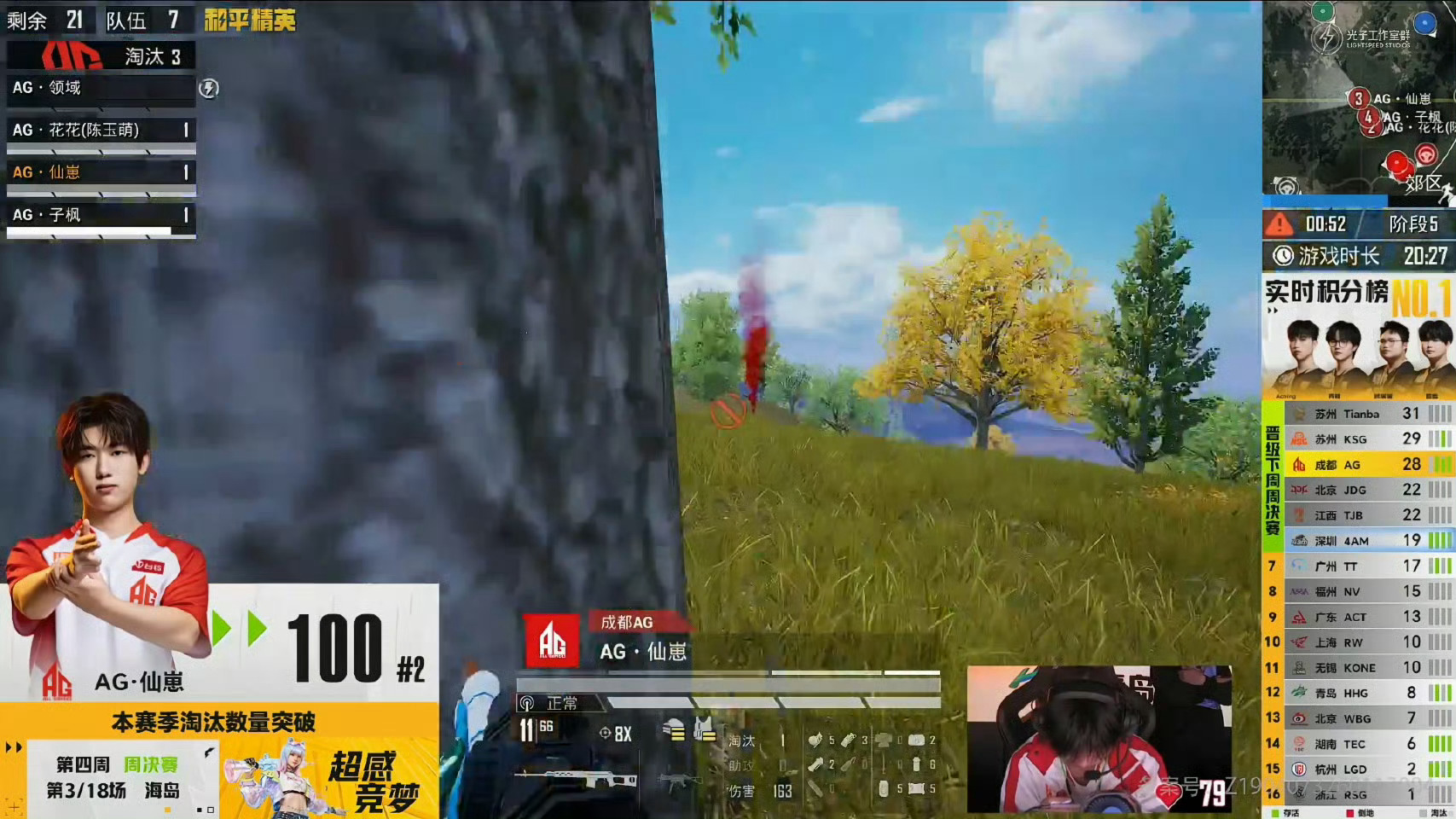AG仙崽春季赛淘汰破百恭喜本赛季淘汰突破100！pel春季赛第四周周决赛pel
