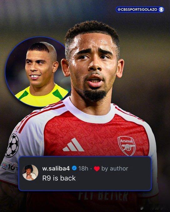 【】阿森纳前锋热苏斯伤停322天后回归赛场，巴西人在社交媒体上发图庆祝，他的队友