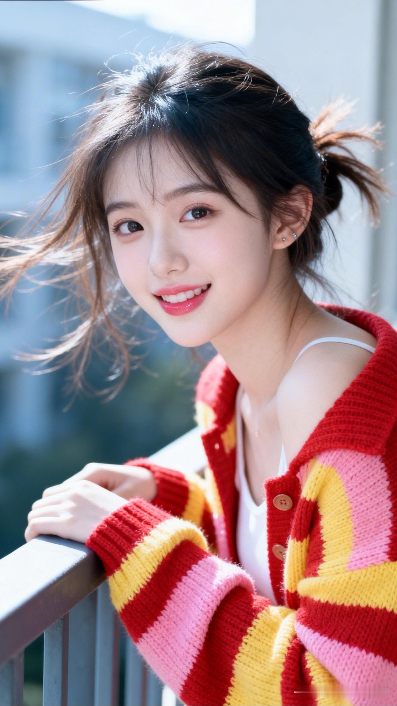 元气少女，阳光笑容，温暖毛衣，元气满满的一天！🌞💖