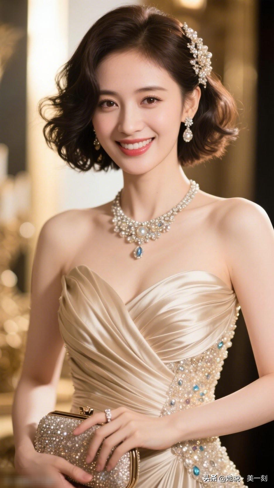 优雅复古的金色礼服，闪耀的珠宝配饰，完美演绎经典魅力！💎✨女人真正的气质是什么