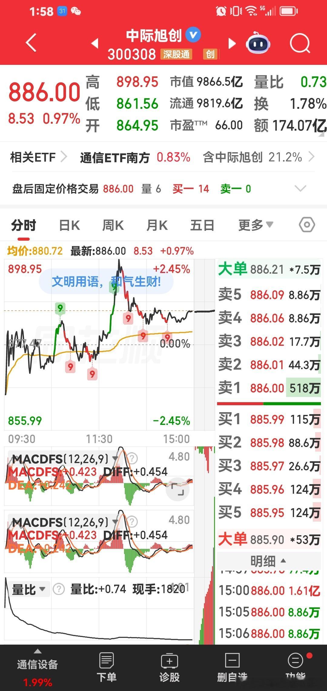 中际旭创，只要好好拿着。我们等主力机构拉高到900元，有可能我要拿到1000元。