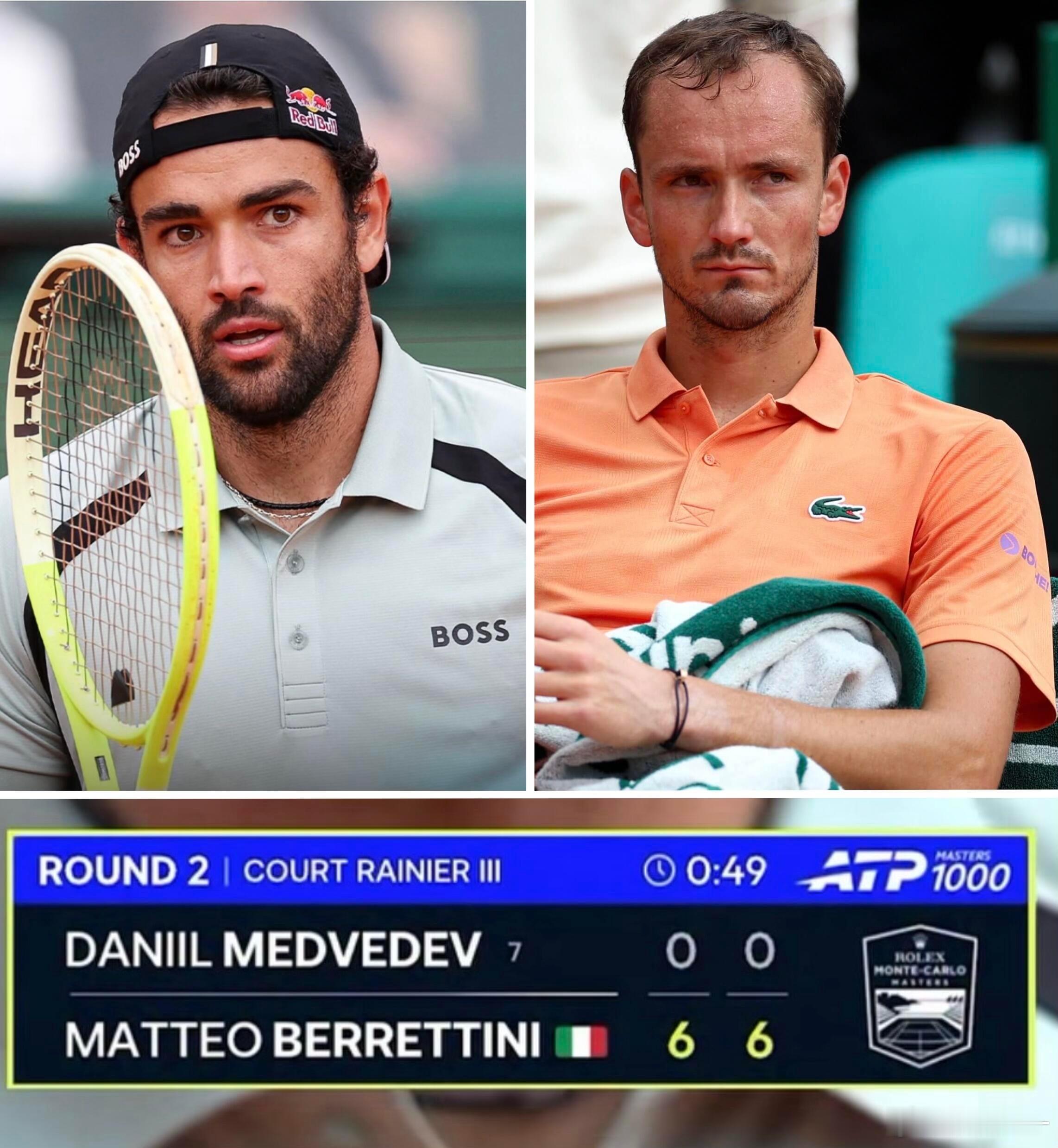 梅德韦杰夫被罚款6000欧元蒙特卡洛大师赛，梅德韦杰夫次盘落后时连续7次砸拍，遭