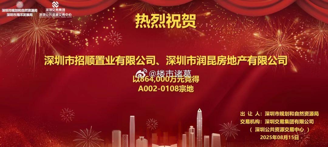 刚刚，深圳宝中南街坊地块土拍结束：3家房企190轮举牌，最终被招商&华润以总价8