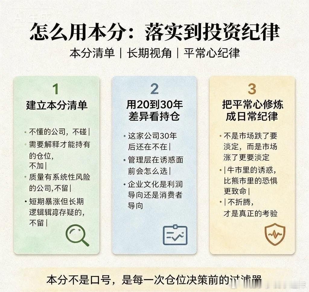 段永平：本分＋平常心=时间复利最可靠的发动机；落实到投资纪律：怎么“用”本分？1