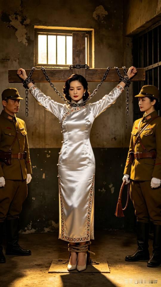 抗日影视剧镜头，日军刑房里的军统女特工。抗日戏 民国风女特工