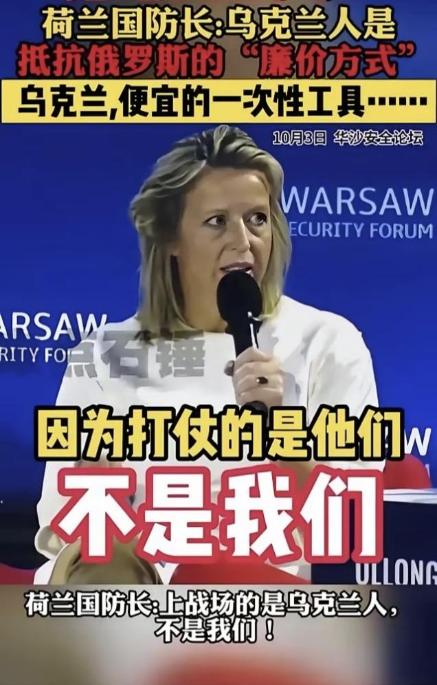 荷兰防长这句“乌克兰人是抵抗俄罗斯最廉价的方式”，简直是把泽连斯基捍卫文明自由的
