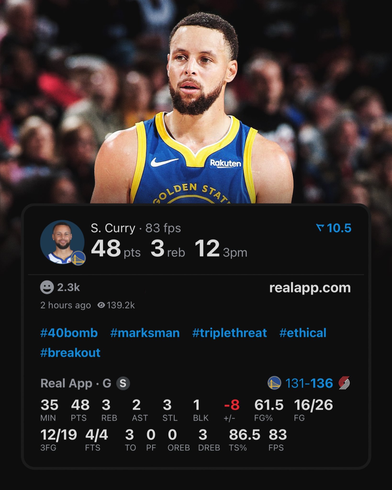 这样的库里 48分 12个三分球 勇士今天还输球 勇士真的让人没有任何盼头了库里