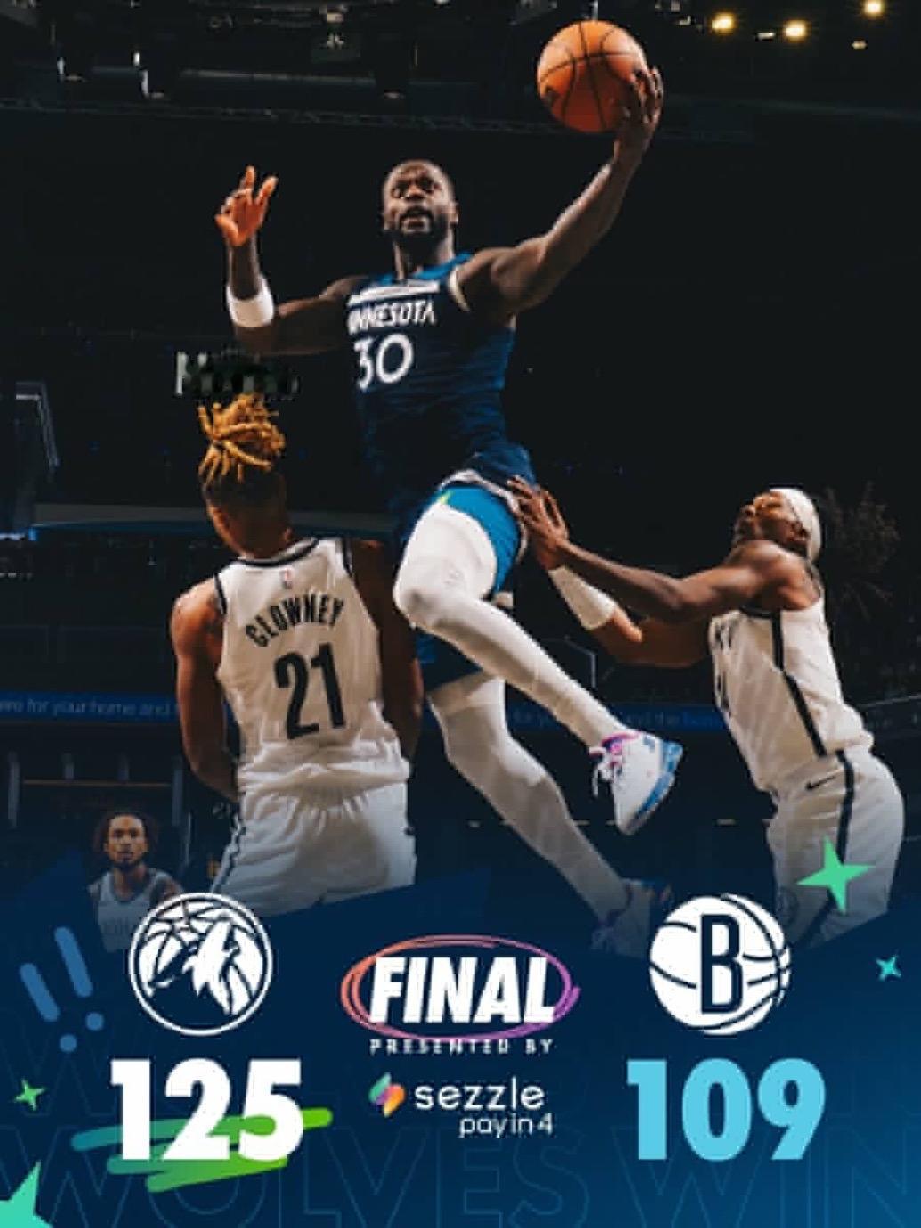 10月4日NBA常规赛战报（9场）：

森林狼125-109篮网
雄鹿117-1