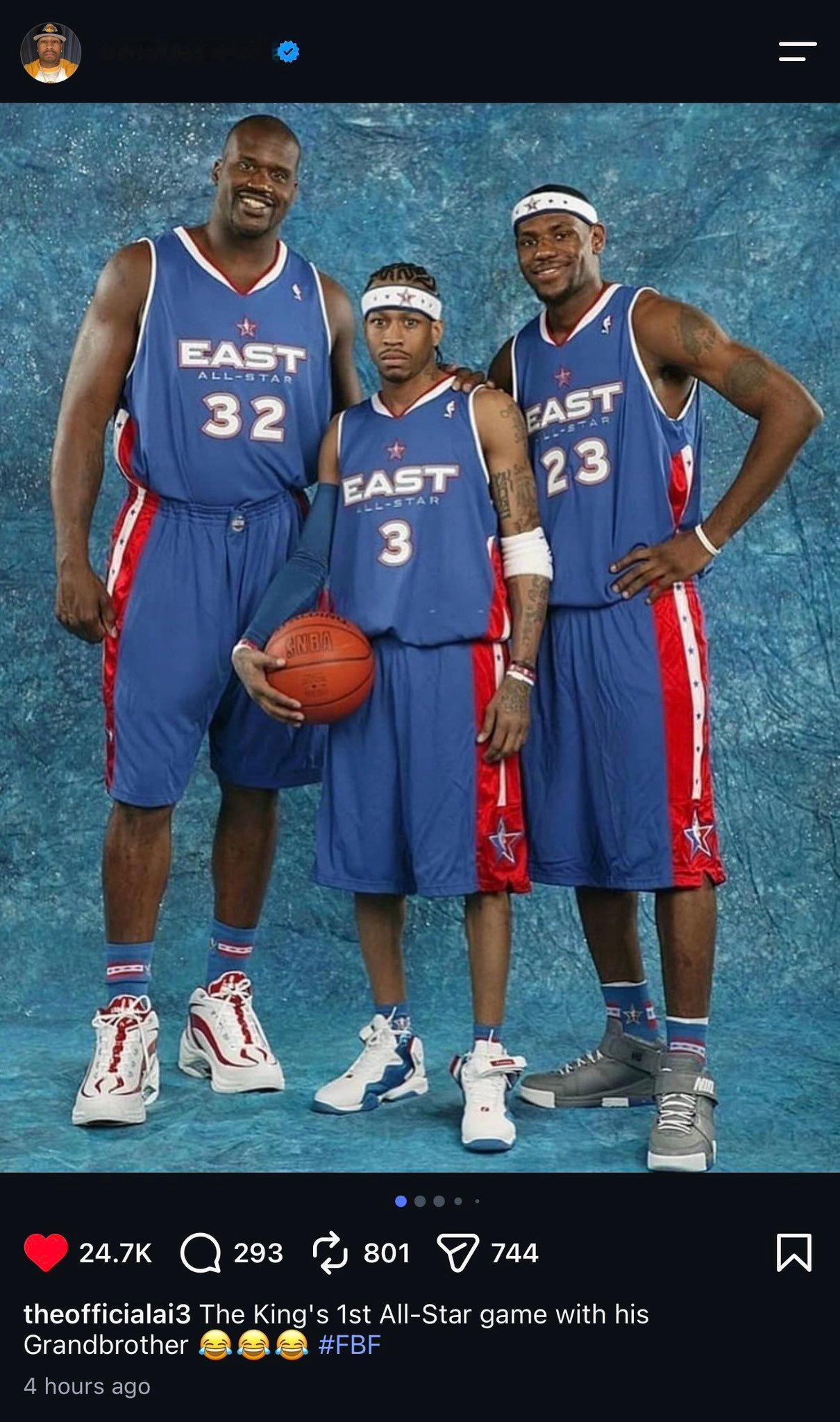 艾弗森更新IG，晒出2005年NBA全明星赛前拍摄的定妆照并配文：“小皇帝首次全