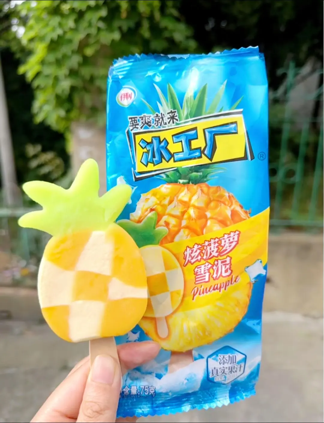 冰工厂炫菠萝雪泥真的好吃 清新的蓝色配上大大的菠萝图案 满满的夏日气息...