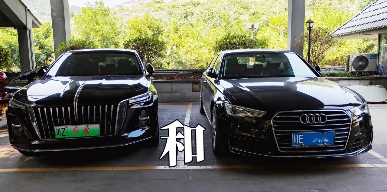 同框实拍｜红旗和奥迪并排停放。 一边是国产豪华的大气风骨，一边是德系经典行政标杆