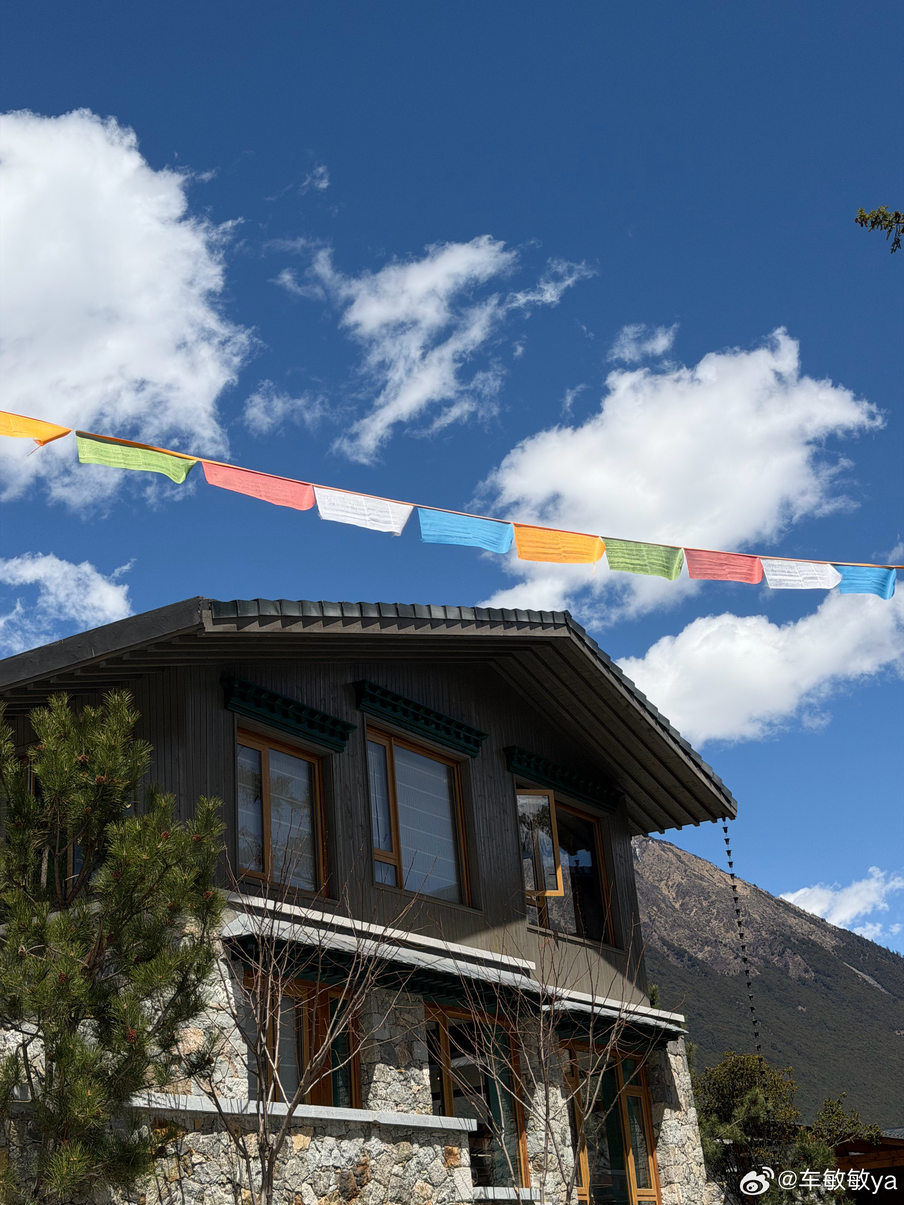 真的太爱这个车色了，和远处的雪山桃花好配问界M6