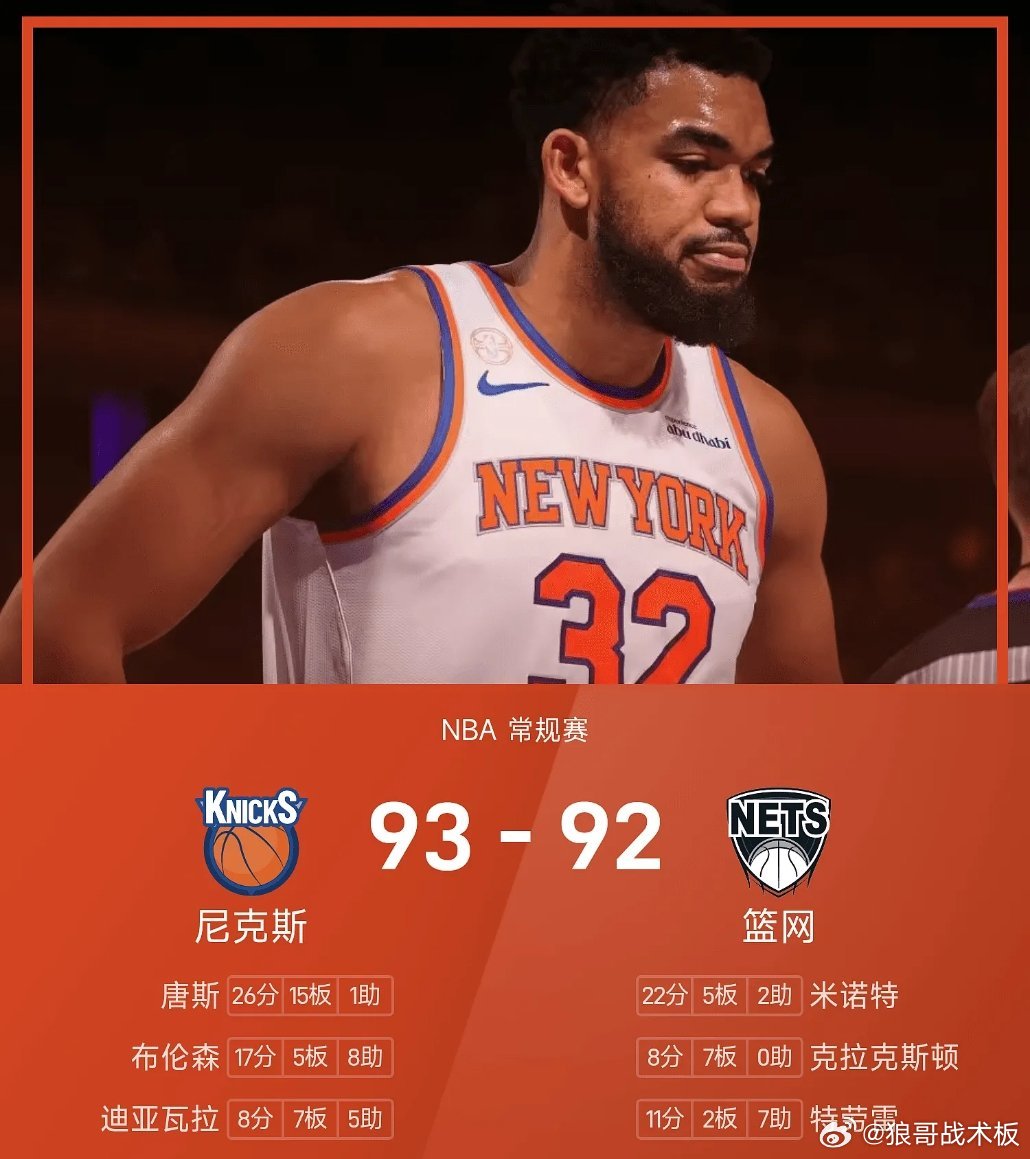 NBA战报：唐斯26分15篮板，尼克斯93-92篮网03月21日 25/26赛季