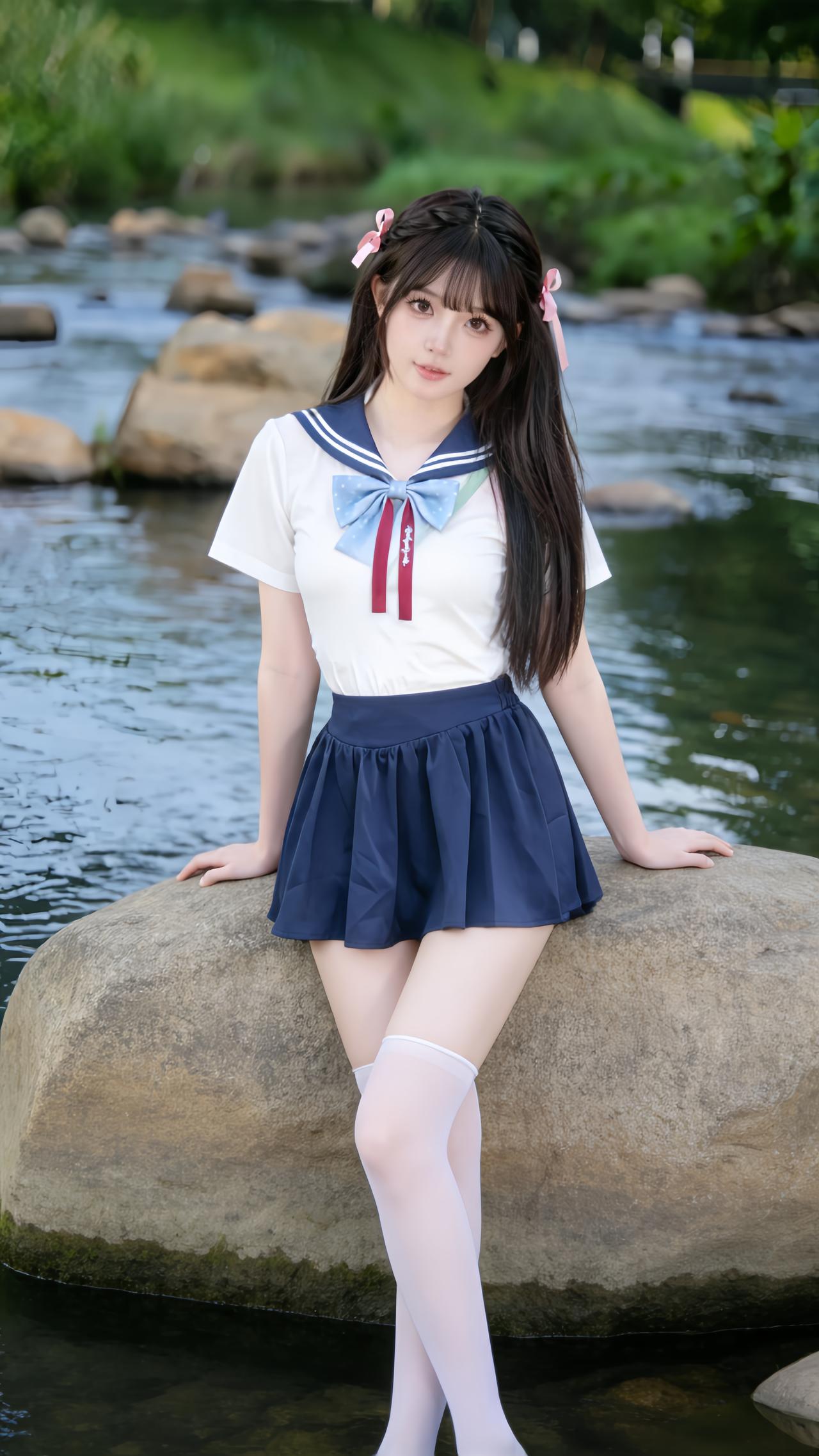 穿搭风格:清甜日系水手服
 
少女身着清甜日系水手服JK穿搭，是元气满满的学院甜