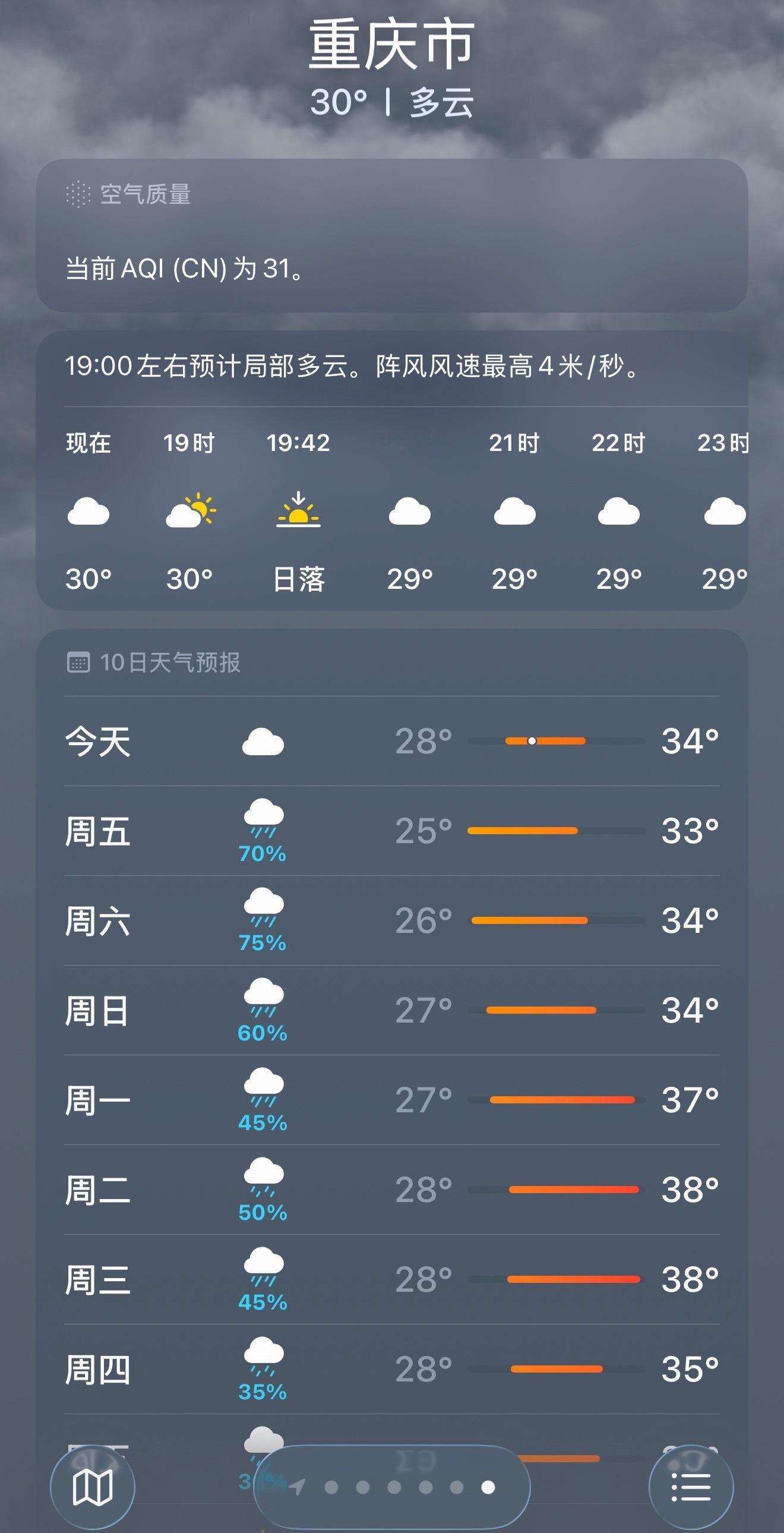 收到重庆朋友发来的吐槽，说在重庆简直热到扛不住，我顺手查了下当地天气预报，真的惊